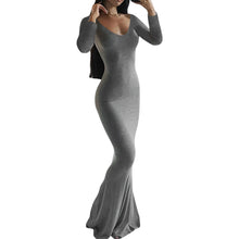Load image into Gallery viewer, Elegant Women s Long Sleeve Round Neck Solid Color Maxi Dress with  Fit Design for Casual and Home Wear
