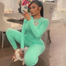 Load image into Gallery viewer, Europe Style Women&#39;s Autumn New Solid Color Round Neck Long Sleeve Tight Top Fashion Street Trouser Suit Women
