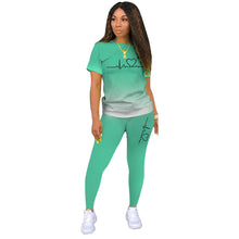 Load image into Gallery viewer, Summer Women Fashion Print Clothes T-shirt and Pants Suit Summer Sport Wear Casual Cotton Yoga Gym Lady Clothes Suit
