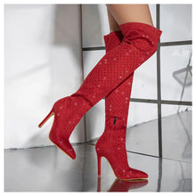 Load image into Gallery viewer, Bling Bling Rhinestones Faux Suede Elastic Women Thigh High Boots Fashion Autumn Winter High heels Over the Knee long Boots Shoe

