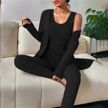 Load image into Gallery viewer, Fall Winter 3 Piece Homewear For Women Solid Cardigan Fashion Pant And Vest Ladies Suit Vintage Fashion Ladies Three Piece Set
