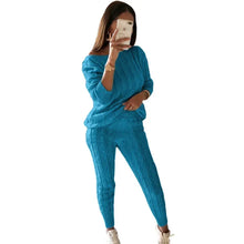 Load image into Gallery viewer, Autumn Winter Women 2 Piece Set Casual Knitted Tracksuit Sportswear Warm Sweater + Long Pants Outfits Women Autumn Wear S-5XL
