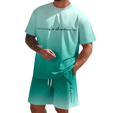 Load image into Gallery viewer, Men&#39;S Summer Suit Short-Sleeved T-Shirt Top Loose Shorts Pure Cotton Letter Print Round Neck Outdoor Breathable Casual Men Wear
