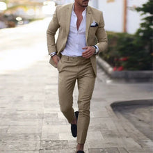 Load image into Gallery viewer, New Fashion Men's Plus Size 2 Piece Suit Sets Casual Business Trendy Solid Color Single Button Blazers Trousers Male Clothes
