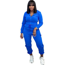 Load image into Gallery viewer, CM.YAYA Fashion Women&#39;s Set Long Sleeve Zipper Fly Hoodies and Jogger Cargo Pants 2023 Active Two 2 Piece Sets Outfit Tracksuit
