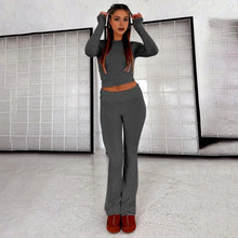 Load image into Gallery viewer, Casual Two-piece Suit Women&#39;s Round Neck Top Flared Leg Pants Set for Daily Wear Sport Outfit in Solid Color 2 Piece for Fall
