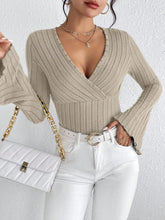 Load image into Gallery viewer, Women&#39;s Fall and Winter Long-sleeved Tops, V-neck Sexy Slim Striped Women&#39;s Tops, Long-sleeved T-shirt Knitted Bottoming Shirt
