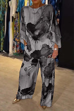 Load image into Gallery viewer, Casual Sets for Women 2 pieces Summer Fashion Printed Satin Two Piece Sets Women Sexy Round Neck Top+Wide Leg Long Pants Outfits
