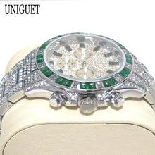 Load image into Gallery viewer, Hot Fashion Green Watches Men Brand UNIGUET Luxury Stainless Steel Hip Hop Rainbow Diamond Quartz Wristwatch Male Dropshipping ﻿
