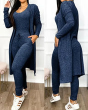 Load image into Gallery viewer, Two Piece Set Women Outfit 2024 Spring Fashion Drawstring Pocket Design U-Neck Sleeveless Skinny Jumpsuit &amp; Long Sleeve Coat Set
