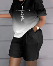 Load image into Gallery viewer, Summer Outfits For Women 2024 Casual Loose Print T Shirt Shorts Two Pieces Set Office Short Sleeve T Shirt And Pocket Short Sets
