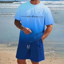 Load image into Gallery viewer, Men&#39;S Summer Suit Short-Sleeved T-Shirt Top Loose Shorts Pure Cotton Letter Print Round Neck Outdoor Breathable Casual Men Wear
