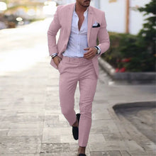 Load image into Gallery viewer, New Fashion Men's Plus Size 2 Piece Suit Sets Casual Business Trendy Solid Color Single Button Blazers Trousers Male Clothes
