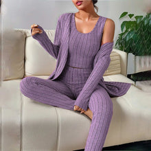 Load image into Gallery viewer, Fall Winter 3 Piece Homewear For Women Solid Cardigan Fashion Pant And Vest Ladies Suit Vintage Fashion Ladies Three Piece Set
