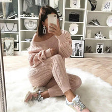 Load image into Gallery viewer, Autumn Winter Women 2 Piece Set Casual Knitted Tracksuit Sportswear Warm Sweater + Long Pants Outfits Women Autumn Wear S-5XL
