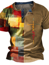 Load image into Gallery viewer, Vintage Men&#39;s Summer T-Shirt 3D Plaid Printed Short Sleeve Pullover Street Men&#39;s Oversized Clothing Tops V Neck Button Up
