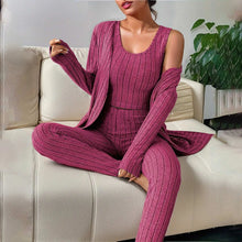 Load image into Gallery viewer, Fall Winter 3 Piece Homewear For Women Solid Cardigan Fashion Pant And Vest Ladies Suit Vintage Fashion Ladies Three Piece Set
