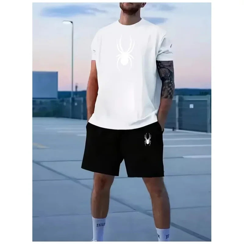 Men's summer T-shirt set, fashionable sportswear, men's short sleeved T-shirt, sports shorts two-piece set, men's casual jogging