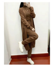 Load image into Gallery viewer, Fashion Women Sweater 3 Piece Set Tracksuit Spring Autumn Long Cardigan Coat + Half Turtleneck Vest + Pants Knitted Suits Outfit
