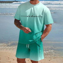 Load image into Gallery viewer, Men&#39;S Summer Suit Short-Sleeved T-Shirt Top Loose Shorts Pure Cotton Letter Print Round Neck Outdoor Breathable Casual Men Wear
