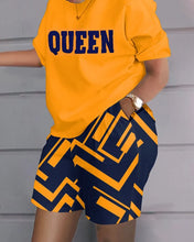 Load image into Gallery viewer, Summer Outfits For Women 2024 Casual Loose Print T Shirt Shorts Two Pieces Set Office Short Sleeve T Shirt And Pocket Short Sets
