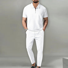 Load image into Gallery viewer, 2025 New Men&#39;s POLO Shirt 2 Sets Casual Fashion Commercial Breathable Lapel, Pants pull rope Solid Color Men 2 sets
