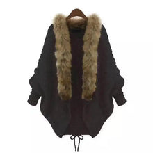 Load image into Gallery viewer, Women Cardigans Sweater Thick Poncho Capes 2025 Autumn Winter Femme Knitted Bat Sleeve Fur Collar Sweater Knitted Long Cardigan
