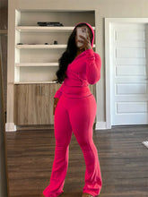 Load image into Gallery viewer, Autumn And Winter New Long Sleeves Hoodie Zipper Crop top Suits Tracksuits Women&#39;s Fashion Pants Gray Bodycon Flare 2 Piece Sets
