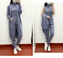 Load image into Gallery viewer, Fashion Women Sweater 3 Piece Set Tracksuit Spring Autumn Long Cardigan Coat + Half Turtleneck Vest + Pants Knitted Suits Outfit
