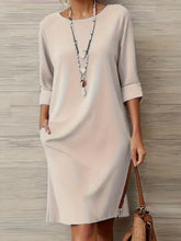 Load image into Gallery viewer, Elegant Dress Casual Chic Versatile Dress Office Midi Pocket Sleeve Dress Loose A Line Solid Color For Woman Summer Knee Length
