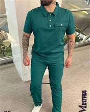 Load image into Gallery viewer, Summer Men Short-sleeved Suit fashionpocket  Sportswear Short-sleeved Shirt trousers Two-piece Mensuit S-XXXL
