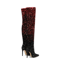 Load image into Gallery viewer, Shiny Gradient Sequins Over-the-Knee Long Boots Women Stiletto Thin High-Heeled Pointy Toe Thigh Boots Glitter Sequined Shoes
