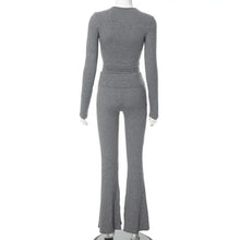 Load image into Gallery viewer, Casual Two-piece Suit Women&#39;s Round Neck Top Flared Leg Pants Set for Daily Wear Sport Outfit in Solid Color 2 Piece for Fall
