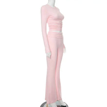 Load image into Gallery viewer, Casual Two-piece Suit Women&#39;s Round Neck Top Flared Leg Pants Set for Daily Wear Sport Outfit in Solid Color 2 Piece for Fall
