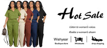Load image into Gallery viewer, Casual Sports Linen Outfits Women's Short Sleeve Shirt and Wide Leg Pants Autumn 2 Piece Set Streetwear Office Fashion Tracksuit
