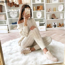 Load image into Gallery viewer, Autumn Winter Women 2 Piece Set Casual Knitted Tracksuit Sportswear Warm Sweater + Long Pants Outfits Women Autumn Wear S-5XL
