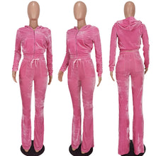 Load image into Gallery viewer, Outfits for Women 2 Piece Set 2023 Solid Gold Velvet Suit y2k Tracksuit Women Street Casual Hoodie Sweatshirt Flared Pants Sets
