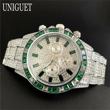Load image into Gallery viewer, Hot Fashion Green Watches Men Brand UNIGUET Luxury Stainless Steel Hip Hop Rainbow Diamond Quartz Wristwatch Male Dropshipping ﻿
