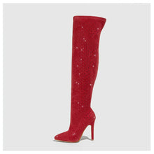 Load image into Gallery viewer, Bling Bling Rhinestones Faux Suede Elastic Women Thigh High Boots Fashion Autumn Winter High heels Over the Knee long Boots Shoe
