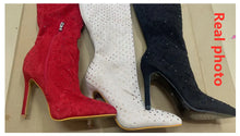 Load image into Gallery viewer, Bling Bling Rhinestones Faux Suede Elastic Women Thigh High Boots Fashion Autumn Winter High heels Over the Knee long Boots Shoe

