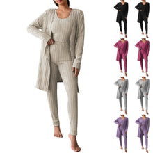 Load image into Gallery viewer, Fall Winter 3 Piece Homewear For Women Solid Cardigan Fashion Pant And Vest Ladies Suit Vintage Fashion Ladies Three Piece Set
