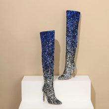 Load image into Gallery viewer, Shiny Gradient Sequins Over-the-Knee Long Boots Women Stiletto Thin High-Heeled Pointy Toe Thigh Boots Glitter Sequined Shoes
