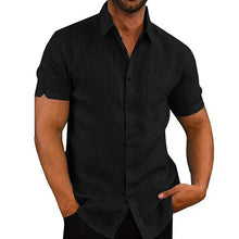 Load image into Gallery viewer, Summer Cotton Linen Shirts for Men Casual Short Sleeved Shirts Blouses Solid Turn-Down Collar Formal Beach Shirts Male Clothing
