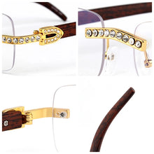 Load image into Gallery viewer, KENBO 2024 Vintage Rimless Rectangle Sunglasses for Women Men Luxury Sun Glasses Fashion Crystal Wood Eyewear Shades UV400
