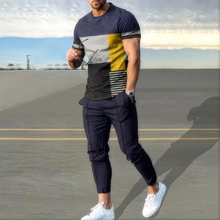 Load image into Gallery viewer, Summer basketball sportswear set short sleeved T-shirt long pants two-piece set men&#39;s sportswear 3D printed casual oversized men
