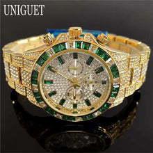 Load image into Gallery viewer, Hot Fashion Green Watches Men Brand UNIGUET Luxury Stainless Steel Hip Hop Rainbow Diamond Quartz Wristwatch Male Dropshipping ﻿
