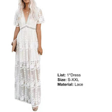 Load image into Gallery viewer, Summer Boho Women Maxi Dress Loose Embroidery White Lace long Tunic Beach Dress Vacation dresses for women 2022 evening dresses
