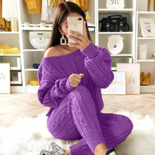 Load image into Gallery viewer, Autumn Winter Women 2 Piece Set Casual Knitted Tracksuit Sportswear Warm Sweater + Long Pants Outfits Women Autumn Wear S-5XL
