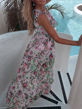 Load image into Gallery viewer, Summer Women Dress Floral Print Fashion Slim V-Neck Tie-Up Backless Chiffon Sexy Sleeveless Slit Maxi Cover-Ups Robe Beach Dress

