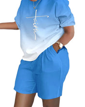 Load image into Gallery viewer, Summer Outfits For Women 2024 Casual Loose Print T Shirt Shorts Two Pieces Set Office Short Sleeve T Shirt And Pocket Short Sets
